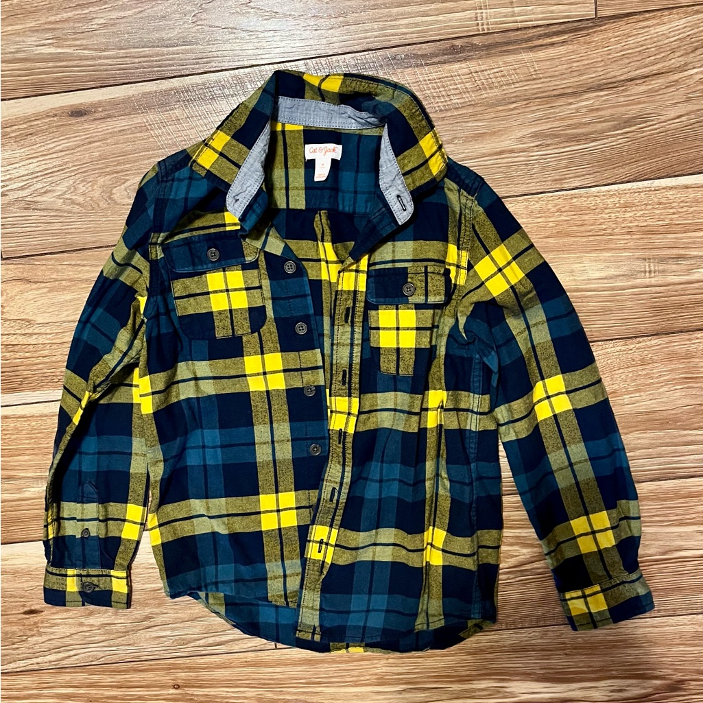 Cat & Jack Kids Plaid Shirt In Navy And Yellow